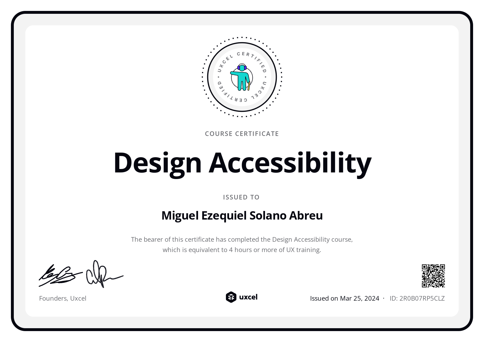 Miguel Ezequiel Solano Abreu's certificate